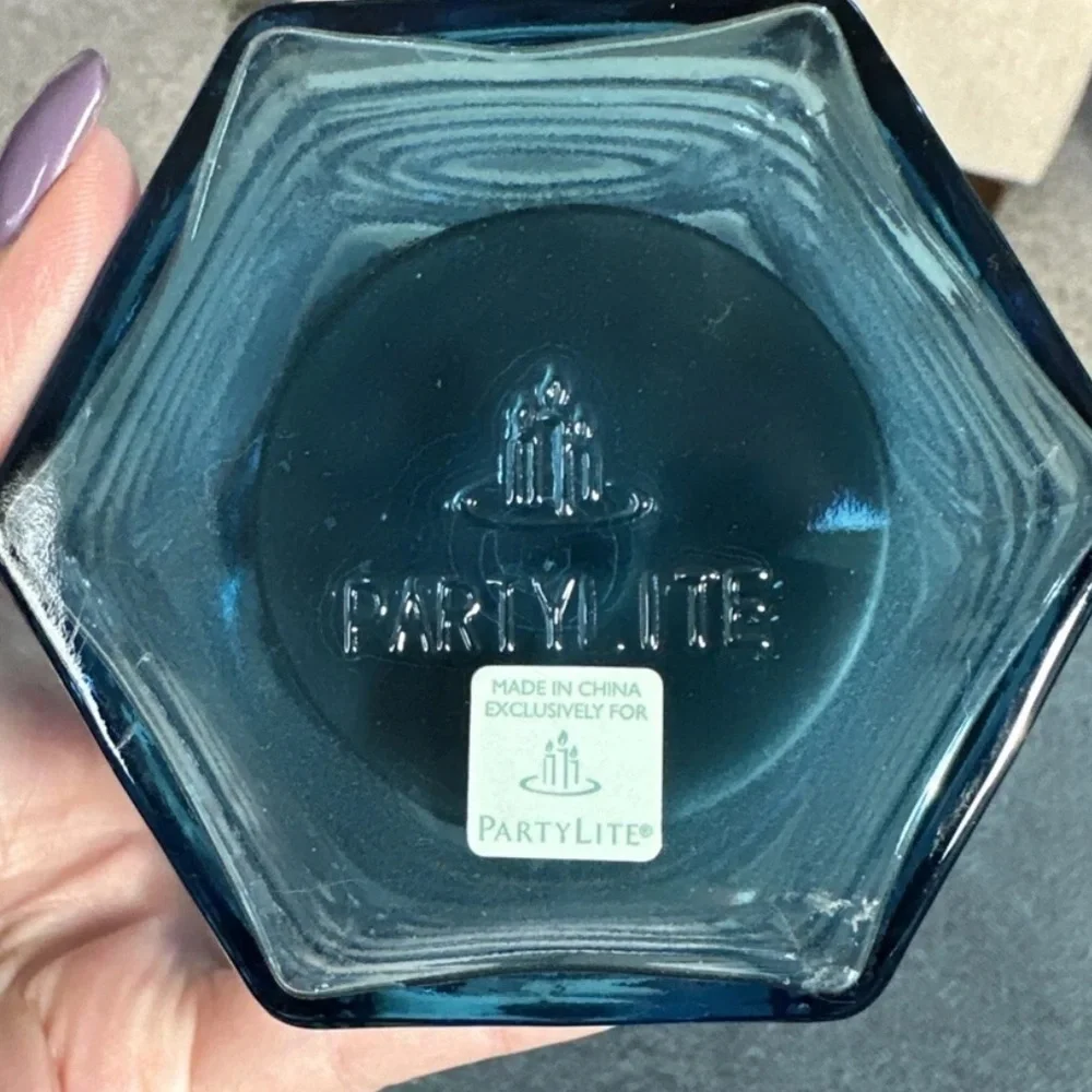 PartyLite Blue Glass Lantern Candle Holder
